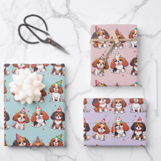 Cavalier King Charles Pastel Birthday Pattern Geschenkpapier Set