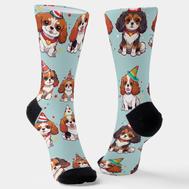 Cavalier King Charles Pastel Birthday Pattern Socken (Gewinkelt)