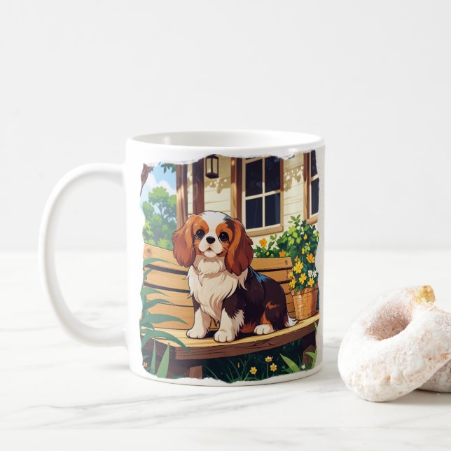 Cavalier King Charles Pastel mit Blume Kaffeetasse (Mit Donut)