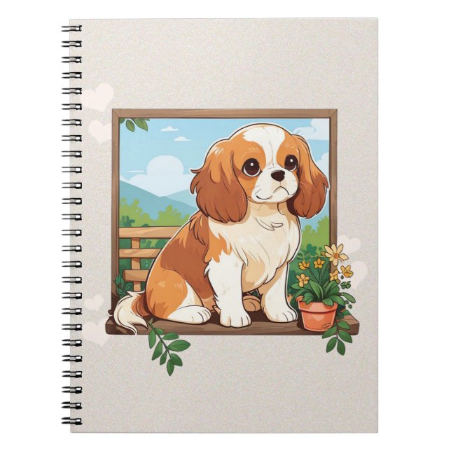 Cavalier King Charles Pastel mit Blume Notizblock (Vorderseite)