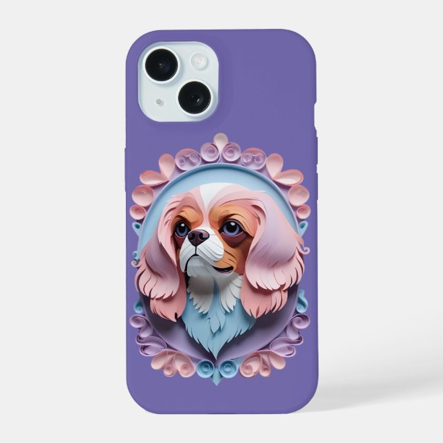 Cavalier King Charles Pastel Papier Schneiden Kuns iPhone 15 Hülle (Rückseite)