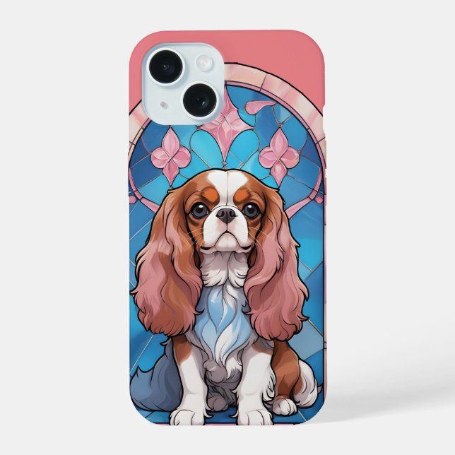 Cavalier King Charles Pastel Pink verkettetes Glas iPhone 15 Hülle (Rückseite)