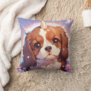 Cavalier King Charles Pastel Unicorn Rainbow sky Kissen