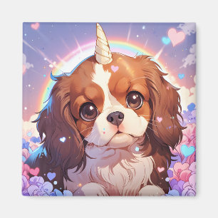 Cavalier King Charles Pastel Unicorn Rainbow sky Magnet