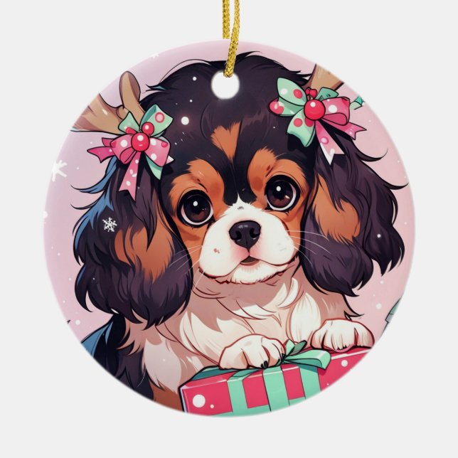 Cavalier King Charles Pastel Weihnachtsgeschenke Keramik Ornament (Vorne)