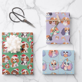 Cavalier King Charles Pastel Weihnachtsmuster Geschenkpapier Set