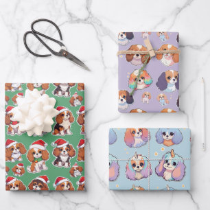 Cavalier King Charles Pastel Weihnachtsmuster Geschenkpapier Set