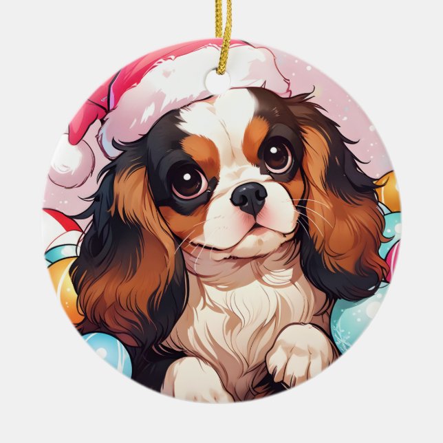 Cavalier King Charles Pastellhut Keramik Ornament (Vorne)