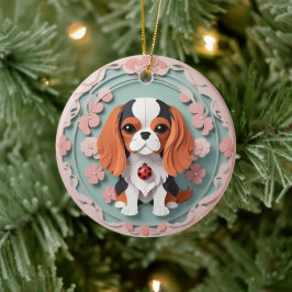 Cavalier King Charles Pink Blume Papier schneiden Keramik Ornament
