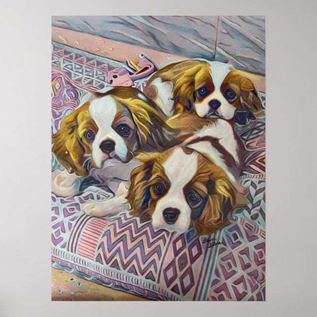 Cavalier KIng Charles Puppies Custom Art Print Poster (Vorne)