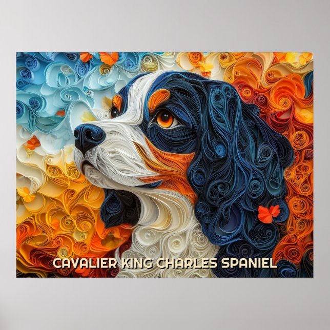 Cavalier King Charles Quilling Art Dog Portrait Poster (Vorne)