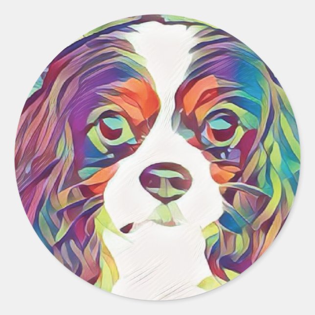 Cavalier King Charles Rainbow Art Sticker (Vorderseite)