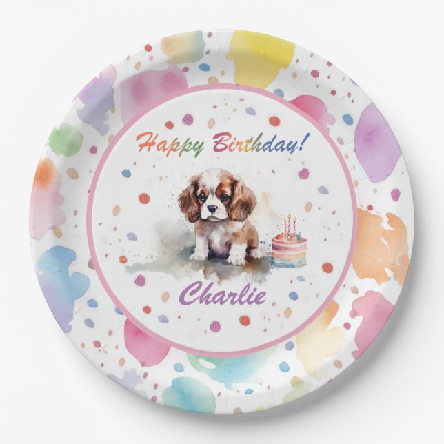 Cavalier King Charles Spanel Watercolor Plate Pappteller (Vorderseite)