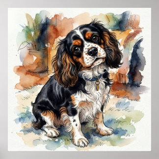 Cavalier King Charles Spaniel Aquarell-Porträt Poster