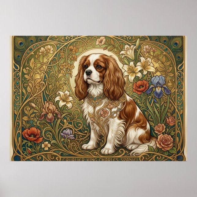 Cavalier King Charles Spaniel Art Nouveau Poster | (Vorne)