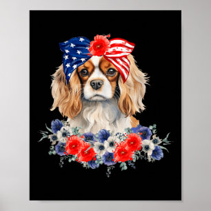 Cavalier King Charles Spaniel Bandana Usa Flag 4. Poster