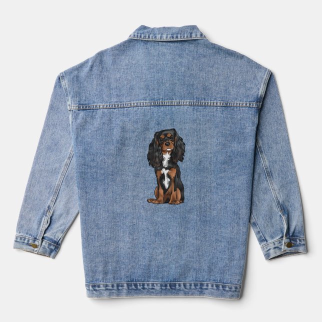 Cavalier King Charles Spaniel - Black and Tan Jeansjacke (Rückseite)