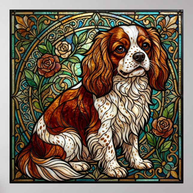 Cavalier King Charles Spaniel Buntglasposter Poster (Vorne)