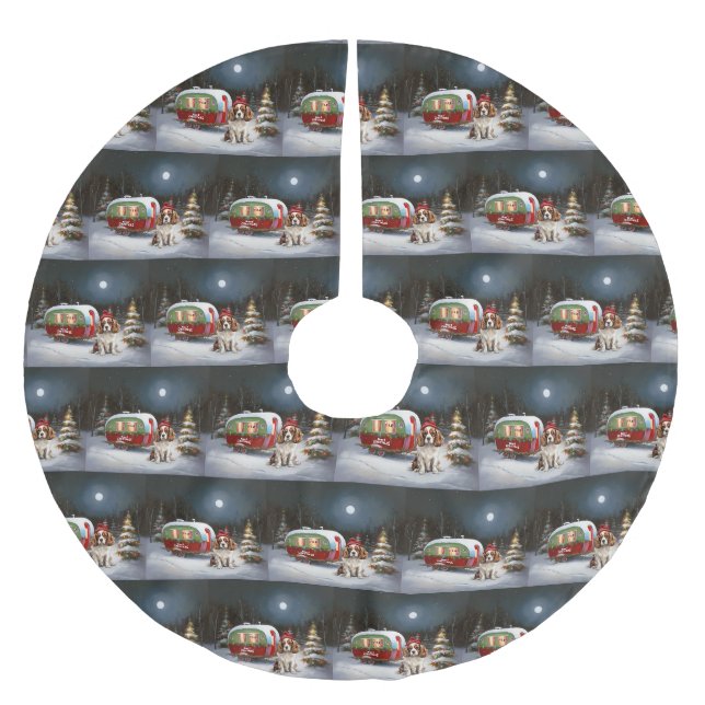 Cavalier King Charles Spaniel Caravan Weihnachten Polyester Weihnachtsbaumdecke (Vorderseite)