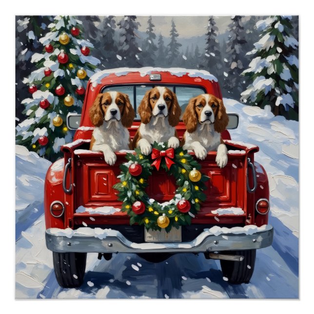 Cavalier King Charles Spaniel Christmas Red Truck Poster (Vorderseite)