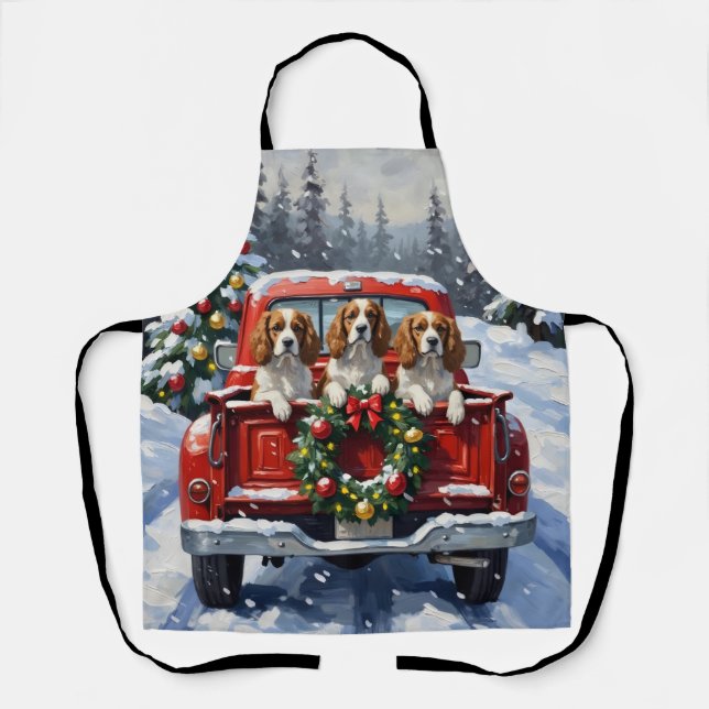 Cavalier King Charles Spaniel Christmas Red Truck Schürze (Vorderseite)