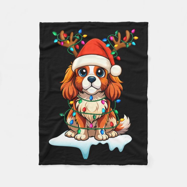 Cavalier King Charles Spaniel Christmas Reindeer P Fleecedecke (Vorderseite)
