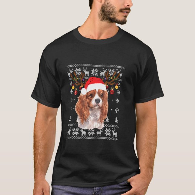 Cavalier King Charles Spaniel Christmas Reindeer P T-Shirt (Vorderseite)