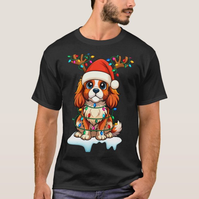 Cavalier King Charles Spaniel Christmas Reindeer P T-Shirt (Vorderseite)