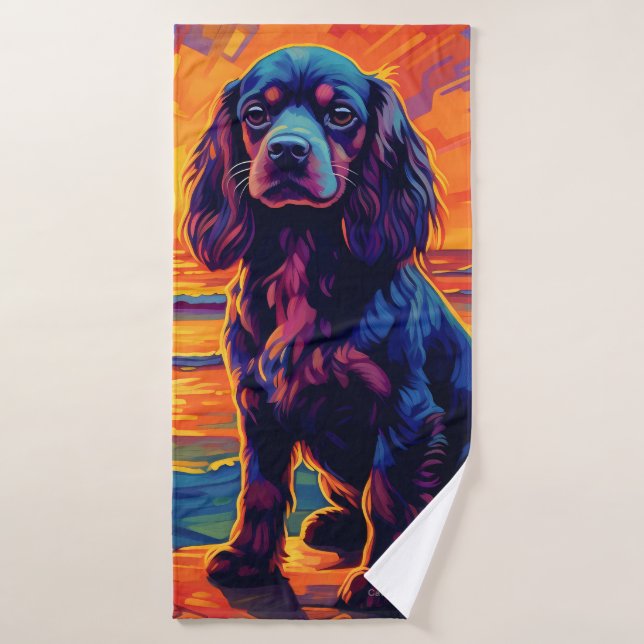 Cavalier King Charles Spaniel Coucher de soleil /  (Serviette de bain)