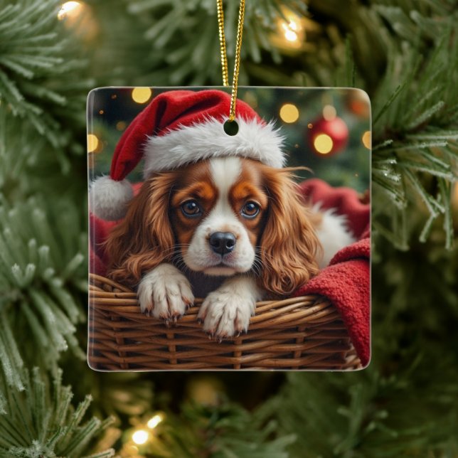 Cavalier King Charles Spaniel Cozy Basket Keramikornament (Baum)