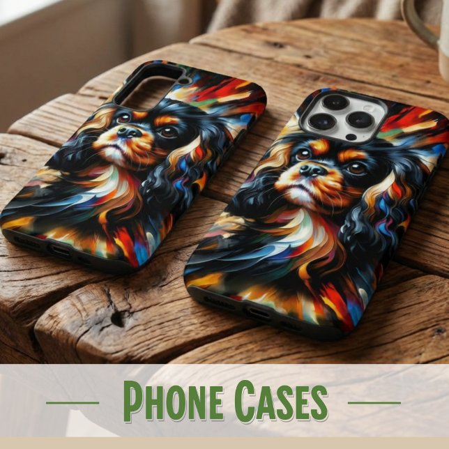 Cavalier King Charles Spaniel Dog Acrylic Print Samsung Galaxy Hülle (Bold Black & Tan Cavalier Spaniel Art - iPhone/Samsung)