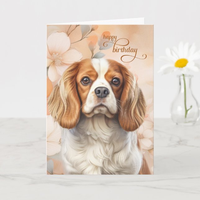 Cavalier King Charles Spaniel Dog Blossom Birthday Karte (Kleine Pflanze)