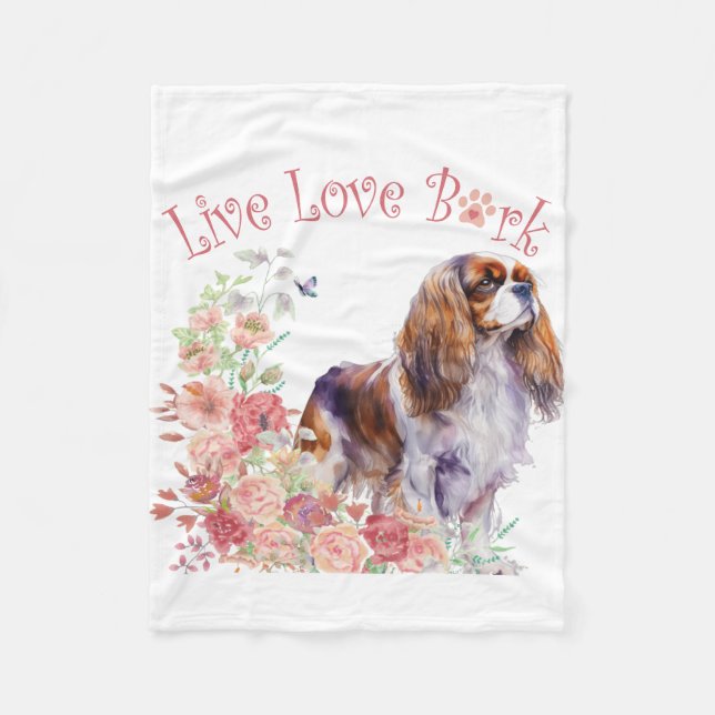 Cavalier King Charles Spaniel Dog Mama Floral Fleecedecke (Vorderseite)