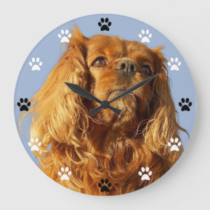 Cavalier King Charles Spaniel Dog - Paw Print Time Große Wanduhr