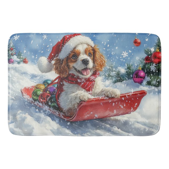 Cavalier King Charles Spaniel Dog Sledge Weihnacht Badematte (Vorderseite)