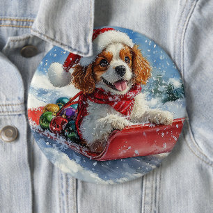 Cavalier King Charles Spaniel Dog Sledge Weihnacht Button