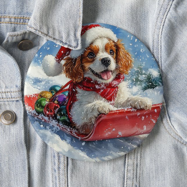 Cavalier King Charles Spaniel Dog Sledge Weihnacht Button (Beispiel)