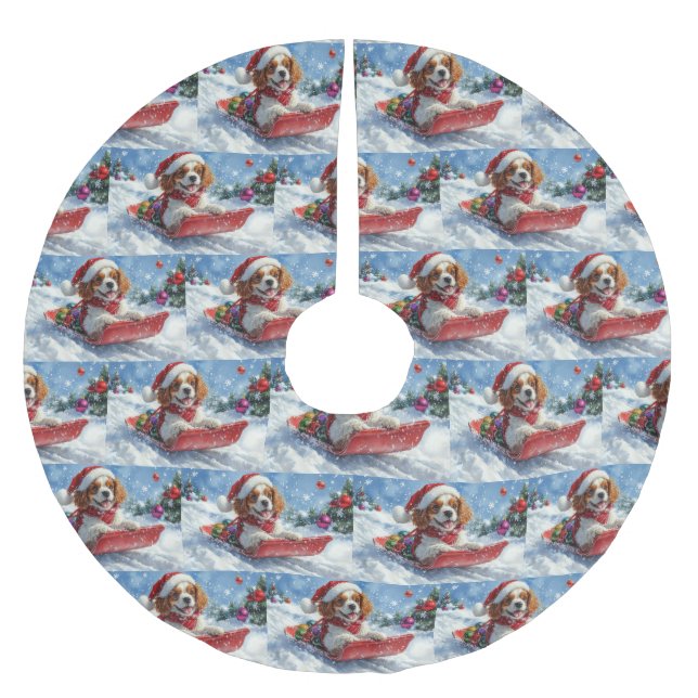 Cavalier King Charles Spaniel Dog Sledge Weihnacht Polyester Weihnachtsbaumdecke (Vorderseite)