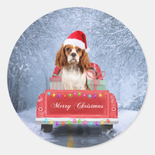 Cavalier King Charles Spaniel Dog Snow Weihnachtsf Runder Aufkleber