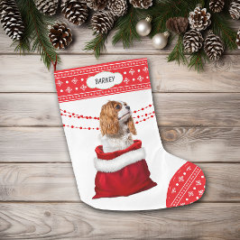 Cavalier King Charles Spaniel Dog Snowflake Border Großer Weihnachtsstrumpf