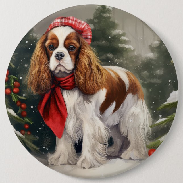 Cavalier King Charles Spaniel Dog Weihnachten Button (Vorderseite)