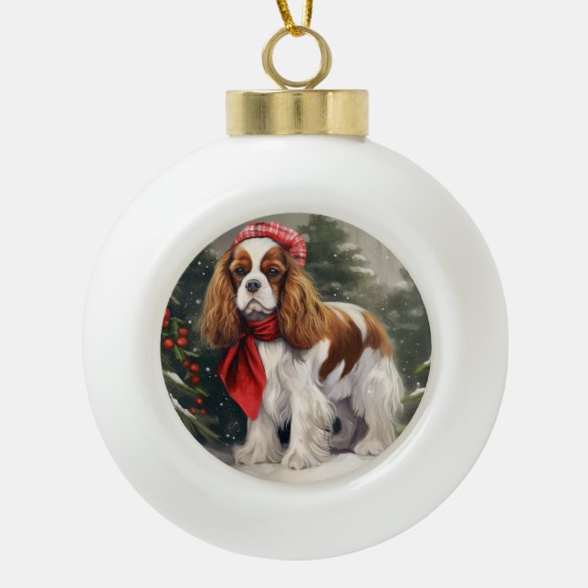 Cavalier King Charles Spaniel Dog Weihnachten Keramik Kugel-Ornament (Vorderseite)
