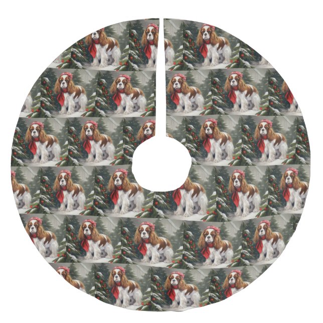 Cavalier King Charles Spaniel Dog Weihnachten Polyester Weihnachtsbaumdecke (Vorderseite)