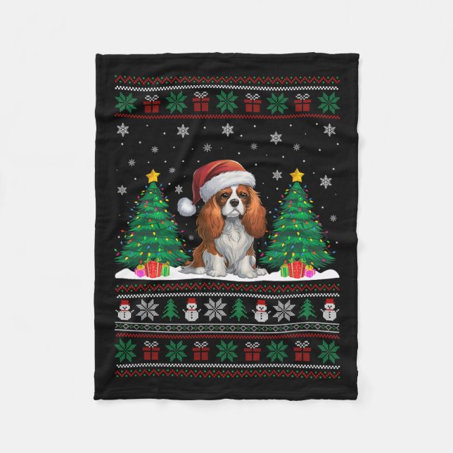 Cavalier King Charles Spaniel Dog Xmas Tree Lights Fleecedecke (Vorderseite)