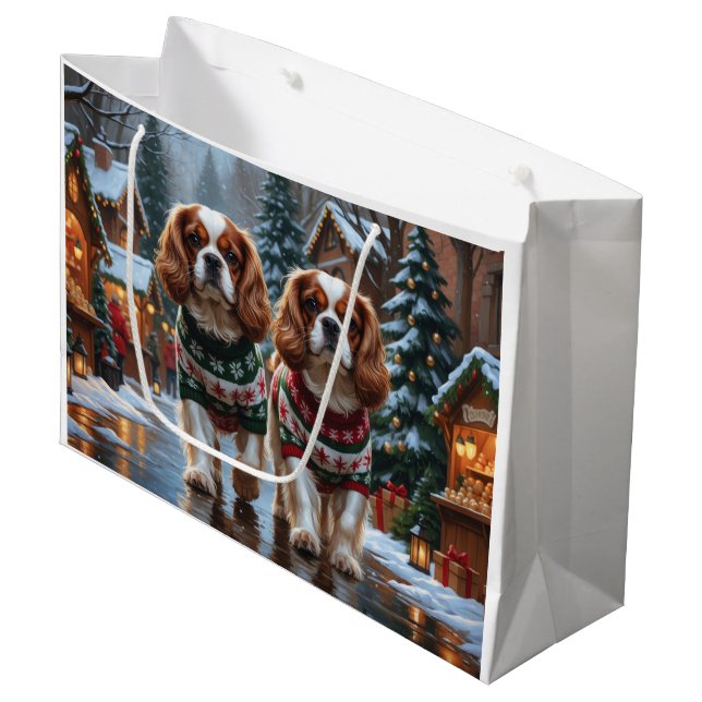 Cavalier King Charles Spaniel Dogs Christmas Snow  Große Geschenktüte (Vorderseite Schrägansicht)