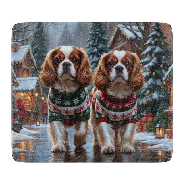 Cavalier King Charles Spaniel Dogs Christmas Snow  Schneidebrett (Vorderseite)