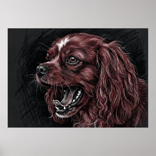 Cavalier King Charles Spaniel Dunkle Skizze Poster (Vorne)