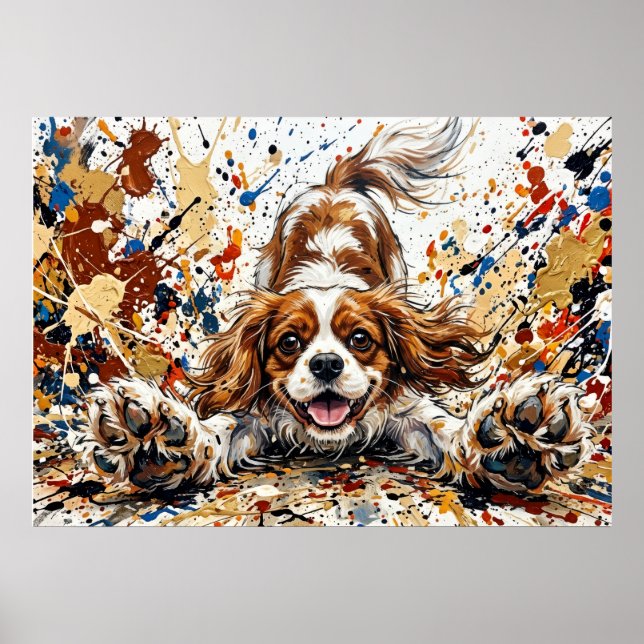 Cavalier King Charles Spaniel Farbklecks-Kunst P Poster (Vorne)