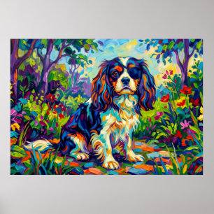 Cavalier King Charles Spaniel Fauvistischer Garten Poster