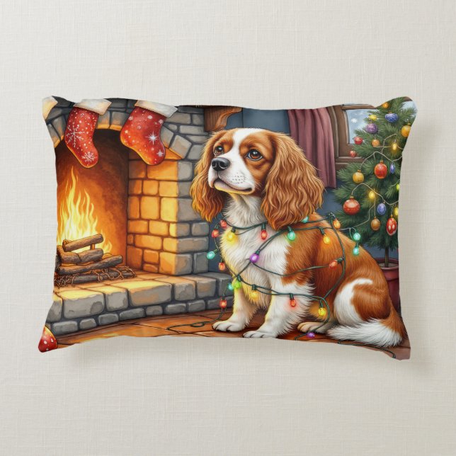 Cavalier King Charles Spaniel Fireplace Christmas Dekokissen (Rückseite)
